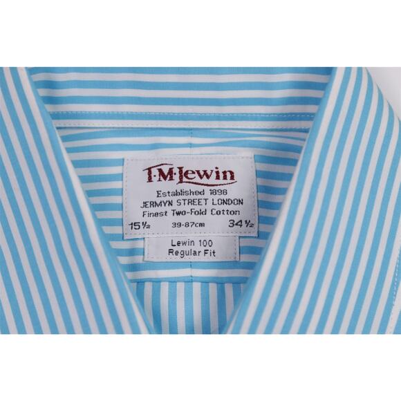 TM Lewin Aqua White Striped Regular Fit Dress Shirt (39) 15.5-34/35 - Picture 6 of 6